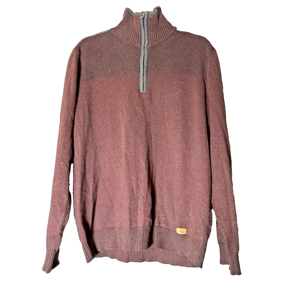 Mexx 3/4 Zip Mock Neck Sweater Mens‎ L Color Block 100% Cotton Grunge Streetwear